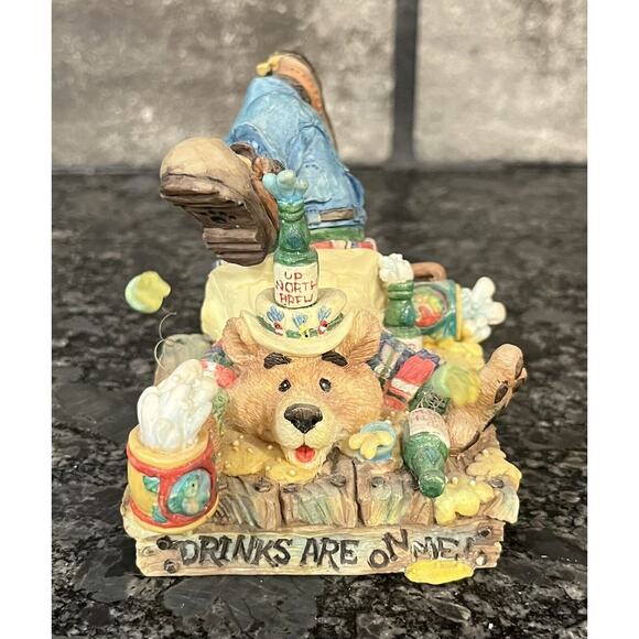 Enesco Moose Creek Crossing “Drinks Are On Me!” 1996 Bear Figurine #188395 - Picture 1 of 6